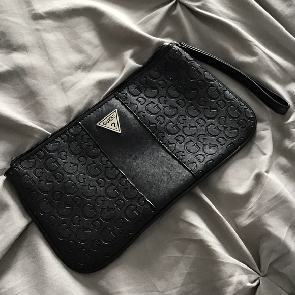 Guess Handbags - GUESS Embossed Black Clutch/Wristlet